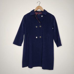 Vintage L. Verga Girls Medium Blue Wool Button Peacoat Italy Collared Classic